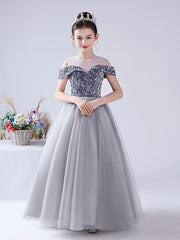 Ball Gown Tulle Sequined Off The Shoulder Jewel Neck Party Birthday Flower Girl Dresses-27dress