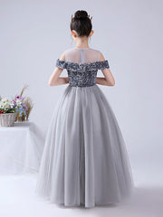 Ball Gown Tulle Sequined Off The Shoulder Jewel Neck Party Birthday Flower Girl Dresses-27dress