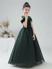 Ball Gown Tulle Sequined Off The Shoulder Jewel Neck Party Birthday Flower Girl Dresses-27dress