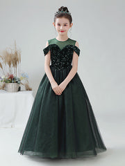 Ball Gown Tulle Sequined Off The Shoulder Jewel Neck Party Birthday Flower Girl Dresses-27dress