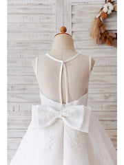 Ball Gown Tulle Sleeveless Jewel Neck Wedding Birthday Flower Girl Dresses-27dress