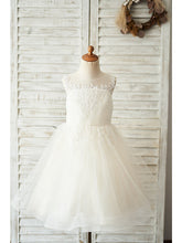 Ball Gown Tulle Sleeveless Jewel Neck Wedding Birthday Flower Girl Dresses-27dress