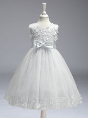 Ball Gown Tulle Sleeveless Jewel Neck Wedding Party Flower Girl Dresses With Bow-27dress