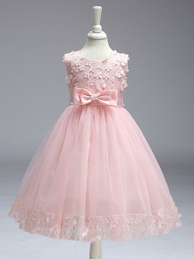 Ball Gown Tulle Sleeveless Jewel Neck Wedding Party Flower Girl Dresses With Bow-27dress