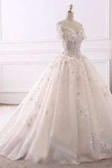 Ball Gown V-Neck Tulle Beadings Wedding Dress Lace Appliques Short Sleeves Bridal Gowns with Flowers On Sale-27dress