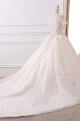 Ball Gown V-Neck Tulle Beadings Wedding Dress Lace Appliques Short Sleeves Bridal Gowns with Flowers On Sale-27dress