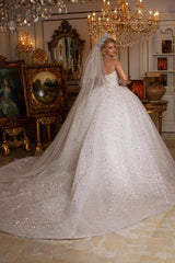 Ball Gown Wedding Dress Sheer Top With Crystal Beads-27dress