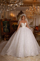 Ball Gown Wedding Dress Sheer Top With Crystal Beads-27dress