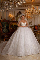 Ball Gown Wedding Dress Sheer Top With Crystal Beads-27dress