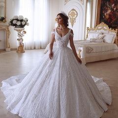 Ball Gown Wedding Dress V-Neck With Lace Appliques-27dress