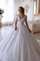 Ball Gown Wedding Dress V-Neck With Lace Appliques-27dress