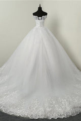 Ball Gown White Tulle Sleeveless Wedding Dresses Off-the-Shoulder Lace Appliques Bridal Gowns-27dress