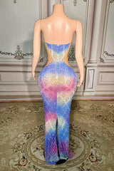 Bateau Sleeveless Sheath Long Tulle Evening Dress with Diamonds-27dress