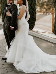 Be a Showstopper in a Sweetheart Tulle Trumpet/Mermaid Court Train Wedding Dress With Tiered