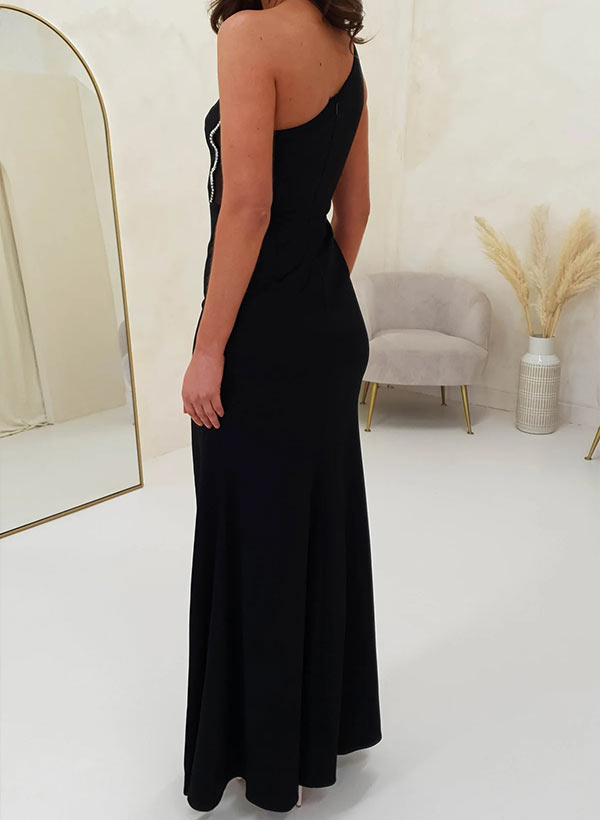 Beaded Satin Prom Dress with Sheath/Column Silhouette and One-Shoulder Sleeveless Design-27dress