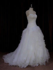 Beaded Straight Tulle Ball Gown Wedding Dress
