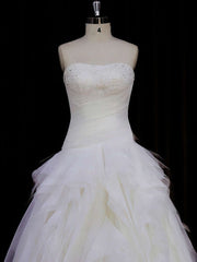 Beaded Straight Tulle Ball Gown Wedding Dress