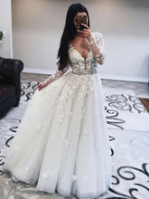 Beaded Tulle V-neck Floor-length Ball Gown Wedding Dress