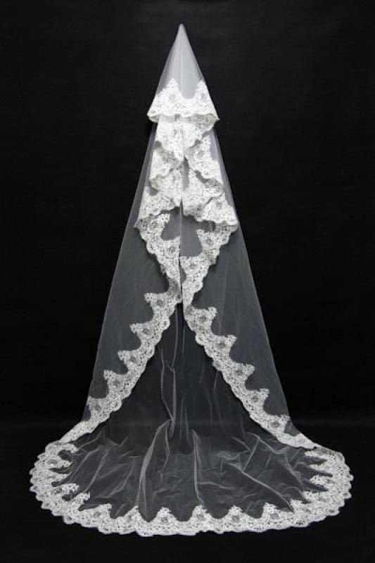 Beautiful Lace Applique Tulle Edge Wedding Veils-27dress