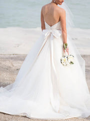 Beautiful Ball Gown Sweetheart Tulle Court Train Wedding Dress With Bow