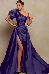 Beautiful Burgundy One Shoulder Mermaid Prom Dress With Split