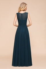 Beautiful Chiffon Jewel Ruffle Navy Affordable Bridesmaid Dresses Online-27dress