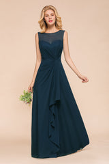 Beautiful Chiffon Jewel Ruffle Navy Affordable Bridesmaid Dresses Online-27dress