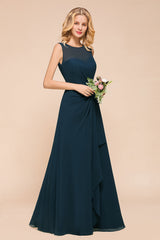 Beautiful Chiffon Jewel Ruffle Navy Affordable Bridesmaid Dresses Online-27dress