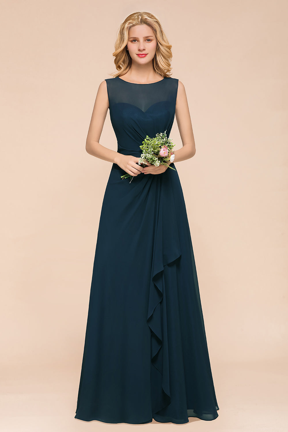 Beautiful Chiffon Jewel Ruffle Navy Affordable Bridesmaid Dresses Online-27dress