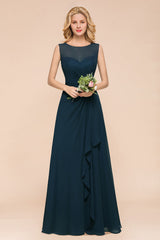 Beautiful Chiffon Jewel Ruffle Navy Affordable Bridesmaid Dresses Online-27dress