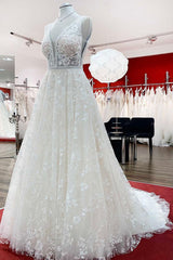 Beautiful Lace Appliques Tulle A-Line Wedding Dresses-27dress