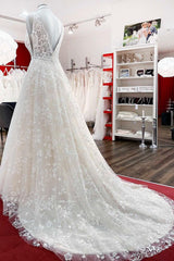 Beautiful Lace Appliques Tulle A-Line Wedding Dresses-27dress