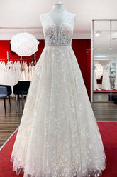 Beautiful Lace Appliques Tulle A-Line Wedding Dresses-27dress