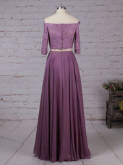 Beautiful Lace Chiffon Off-the-shoulder A-line Floor-length Bridesmaid Dresses