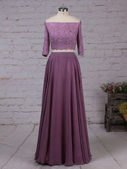 Beautiful Lace Chiffon Off-the-shoulder A-line Floor-length Bridesmaid Dresses