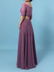 Beautiful Lace Chiffon Off-the-shoulder A-line Floor-length Bridesmaid Dresses