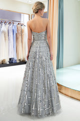Beautiful Long A-line Strapless Glitter Evening Dresses-27dress