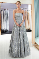 Beautiful Long A-line Strapless Glitter Evening Dresses-27dress