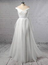 Beautiful Off-the-Shoulder Wedding Dress with Ruffles and Tulle Sweep Train