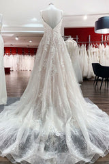 Beautiful Sleeveless Tulle Lace V Neck Ruffles A-Line Wedding Dresses Long-27dress