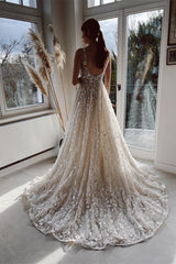 Beautiful V-Neck Wedding Dress Lace Sleeveless Online-27dress