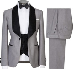 Bespoke Gray Shawl Lapel Three Pieces Men Suits For Wedding
