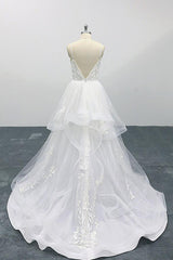 Best Appliques Spaghetti Strap Tulle Wedding Dress On Sale-27dress