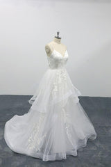 Best Appliques Spaghetti Strap Tulle Wedding Dress On Sale-27dress
