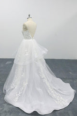 Best Appliques Spaghetti Strap Tulle Wedding Dress On Sale-27dress