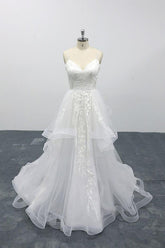 Best Appliques Spaghetti Strap Tulle Wedding Dress On Sale-27dress