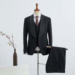 Black 3 Pieces Bespoke Wedding Suit For Grooms