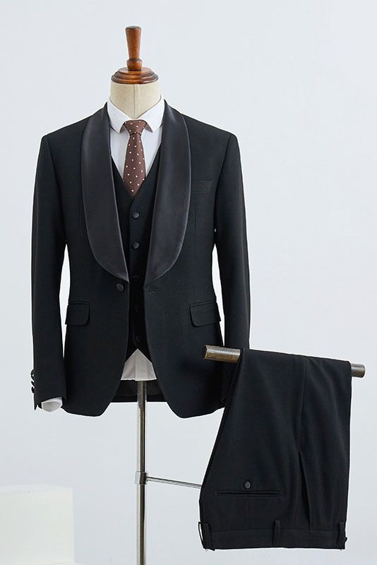 Black 3 Pieces Bespoke Wedding Suit For Grooms