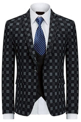 And Plaid Three Pieces Men Black Gray Prom Suits