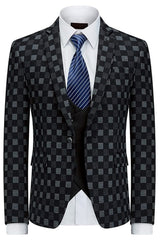 And Plaid Three Pieces Men Black Gray Prom Suits